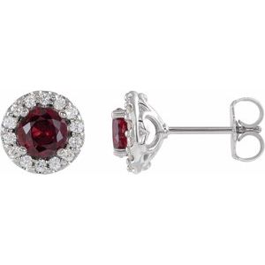 14K White Chatham® Lab-Created Ruby & 1/4 Diamond Earrings - Siddiqui Jewelers