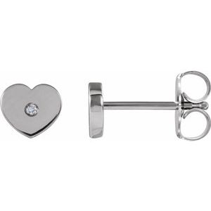 14K White .01 CTW Diamond Solitaire Heart Youth Earrings - Siddiqui Jewelers