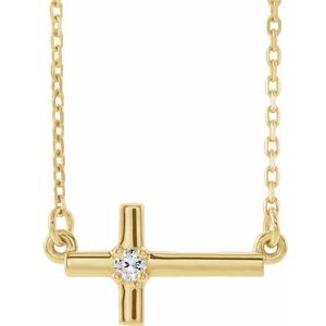 14K Yellow .03 CTW Diamond Sideways Cross 16-18" Necklace - Siddiqui Jewelers