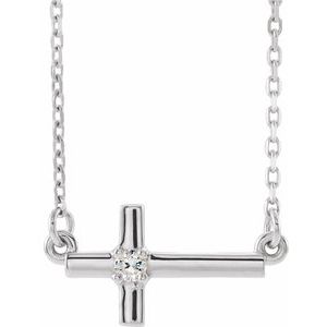 14K White .03 CTW Diamond Sideways Cross 16-18" Necklace - Siddiqui Jewelers