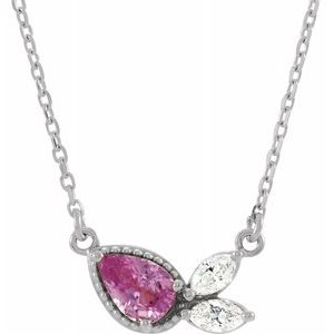 Sterling Silver Pink Sapphire & 1/6 CTW Diamond 16" Necklace - Siddiqui Jewelers