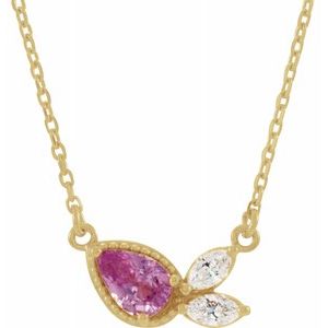 14K Yellow Pink Sapphire & 1/6 CTW Diamond 18" Necklace - Siddiqui Jewelers
