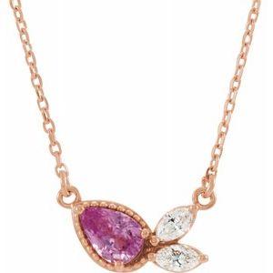 14K Rose Pink Sapphire & 1/6 CTW Diamond 18" Necklace - Siddiqui Jewelers
