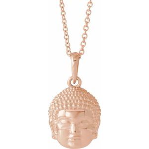 14K Rose 14.7x10.5 mm Meditation Buddha 16-18" Necklace - Siddiqui Jewelers