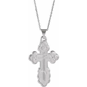 Sterling Silver 19x13 mm Orthodox Cross 18" Necklace - Siddiqui Jewelers