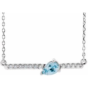 Sterling Silver Aquamarine & 1/10 CTW Diamond 16" Necklace - Siddiqui Jewelers