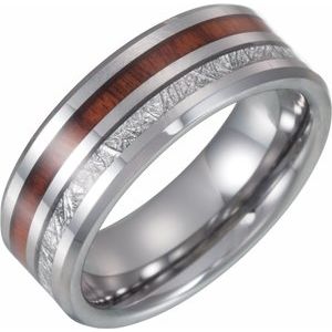 Tungsten Band with Imitation Meteorite & Wood Inlay Size 12 - Siddiqui Jewelers