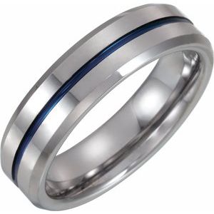 Tungsten Grooved Band with Blue Enamel Size 13 - Siddiqui Jewelers