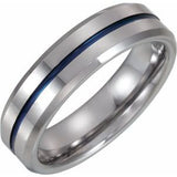Tungsten Grooved Band with Blue Enamel Size 14 - Siddiqui Jewelers
