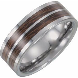 Tungsten Flat Band with Carbon Fiber & Wood Inlay Size 10.5 - Siddiqui Jewelers
