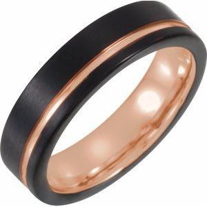 Black & 18K Rose Gold PVD Tungsten 6 mm Band Size 7 - Siddiqui Jewelers