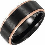 18K Rose Gold PVD and Black PVD Tungsten 8 mm Flat Grooved Band Size 6.5 - Siddiqui Jewelers