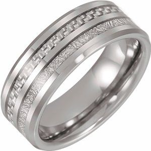 Tungsten Band with Imitation Meteorite & Carbon Fiber Inlay Size 7 - Siddiqui Jewelers