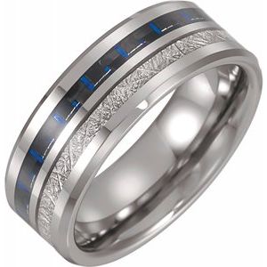 Tungsten Band with Imitation Meteorite & Carbon Fiber Inlay Size 6.5 - Siddiqui Jewelers