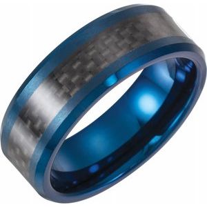Tungsten Blue Enameled Band with Black Carbon Fiber Inlay Size 7.5 - Siddiqui Jewelers