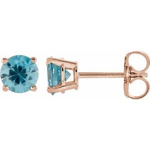 14K Rose 5 mm Natural Blue Zircon Stud Earrings Siddiqui Jewelers