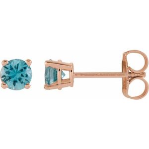 14K Rose 4 mm Natural Blue Zircon Stud Earrings Siddiqui Jewelers