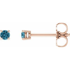 14K Rose 2.5 mm Natural Blue Zircon Stud Earrings Siddiqui Jewelers