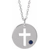 Sterling Silver Imitation Sapphire Pierced Cross Disc 16-18" Necklace - Siddiqui Jewelers