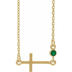 14K Yellow Emerald Sideways Cross 16-18" Necklace - Siddiqui Jewelers