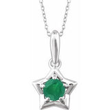 Sterling Silver 3 mm Round May Youth Star Birthstone 15" Necklace - Siddiqui Jewelers