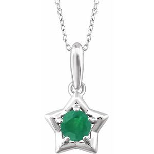 Sterling Silver 3 mm Round May Youth Star Birthstone 15" Necklace - Siddiqui Jewelers