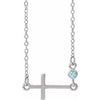 Sterling Silver Blue Zircon Sideways Accented Cross 16-18" Necklace - Siddiqui Jewelers