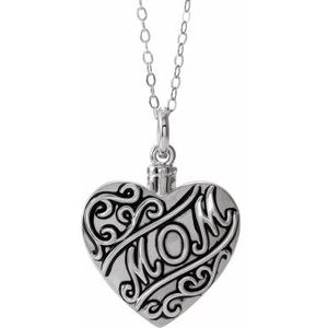 Sterling Silver Mom Heart Ash Holder 18" Necklace - Siddiqui Jewelers