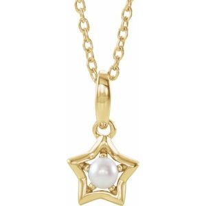 14K Yellow 3 mm Round June Youth Star Birthstone 15" Necklace - Siddiqui Jewelers