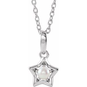 14K White 3 mm Round June Youth Star Birthstone 15" Necklace - Siddiqui Jewelers