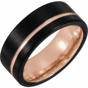 Black & 18K Rose Gold PVD Tungsten 8 mm Band Size 10 - Siddiqui Jewelers
