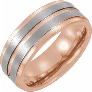 18K Rose Gold PVD Tungsten 8 mm Grooved Band Size 13 - Siddiqui Jewelers
