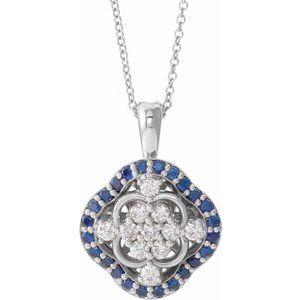 14K White Blue Sapphire & 1/3 CTW Diamond 16-18" Necklace - Siddiqui Jewelers
