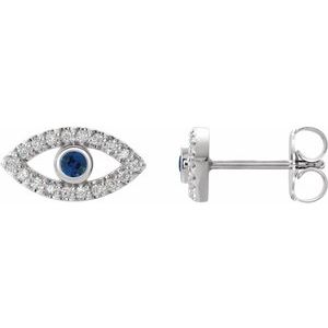 14K White Natural Blue Sapphire & Natural White Sapphire Evil Eye Earrings Siddiqui Jewelers