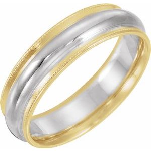 14K Yellow & White 6 mm Half Round Band with Milgrain  Size 13 - Siddiqui Jewelers