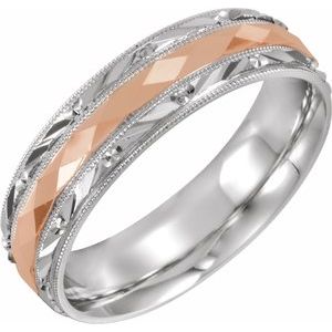 14K White/Rose 6 mm Design-Engraved Band with Milgrain Size 10 - Siddiqui Jewelers