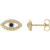 14K Yellow Natural Blue Sapphire & Natural White Sapphire Semi-Set Evil Eye Earrings-Siddiqui Jewelers