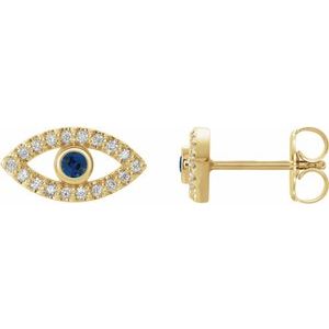14K Yellow Natural Blue Sapphire & Natural White Sapphire Evil Eye Earrings Siddiqui Jewelers
