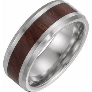 Cobalt 8 mm Beveled-Edge Band with Wood Inlay Size 7 - Siddiqui Jewelers