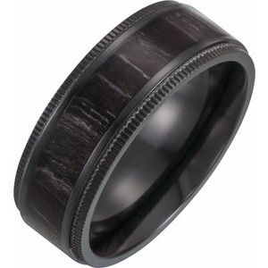 Black Titanium 8 mm Coin-Edge Band with Wood Inlay Size 8.5 - Siddiqui Jewelers