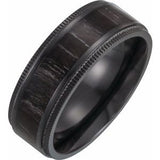 Black Titanium 8 mm Coin-Edge Band with Wood Inlay Size 9.5 - Siddiqui Jewelers
