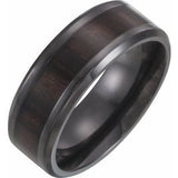 Black Titanium 8 mm Beveled-Edge Band with Wood Inlay Size 5.5 - Siddiqui Jewelers