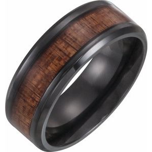 Black Titanium 8 mm Beveled-Edge Band with Wood Inlay Size 5 - Siddiqui Jewelers