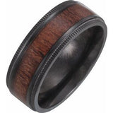 Black Titanium 8 mm Beveled-Edge Band with Wood Inlay Size 6 - Siddiqui Jewelers