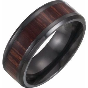 Black Titanium 8 mm Beveled-Edge Band with Wood Inlay Size 13.5 - Siddiqui Jewelers