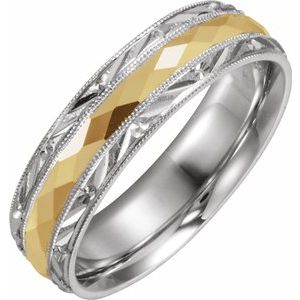 14K White/Yellow 6 mm Design-Engraved Band with Milgrain Size 11 - Siddiqui Jewelers