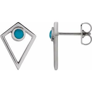 Sterling Silver Turquoise Cabochon Pyramid Earrings - Siddiqui Jewelers