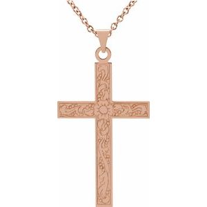 14K Rose 18" Cross Necklace - Siddiqui Jewelers
