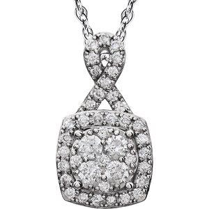 14K White 3/4 CTW Halo-Style Diamond 18" Necklace - Siddiqui Jewelers