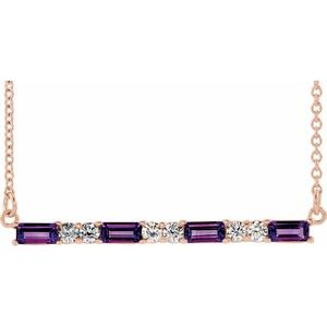 14K Rose Amethyst & 1/5 CTW Diamond Bar 16-18" Necklace - Siddiqui Jewelers